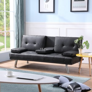 Faux lederen sectionele bank woonkamer bank set met cupholder vouw sofa bed